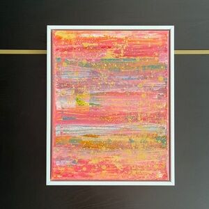 Original Framed Abstract Acrylic Painting Pink & Yellow Modern Art 11x14